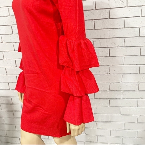PrettyLittle Thing Red Ruffle Sleeve Knitted Dress - Picture 4 of 13